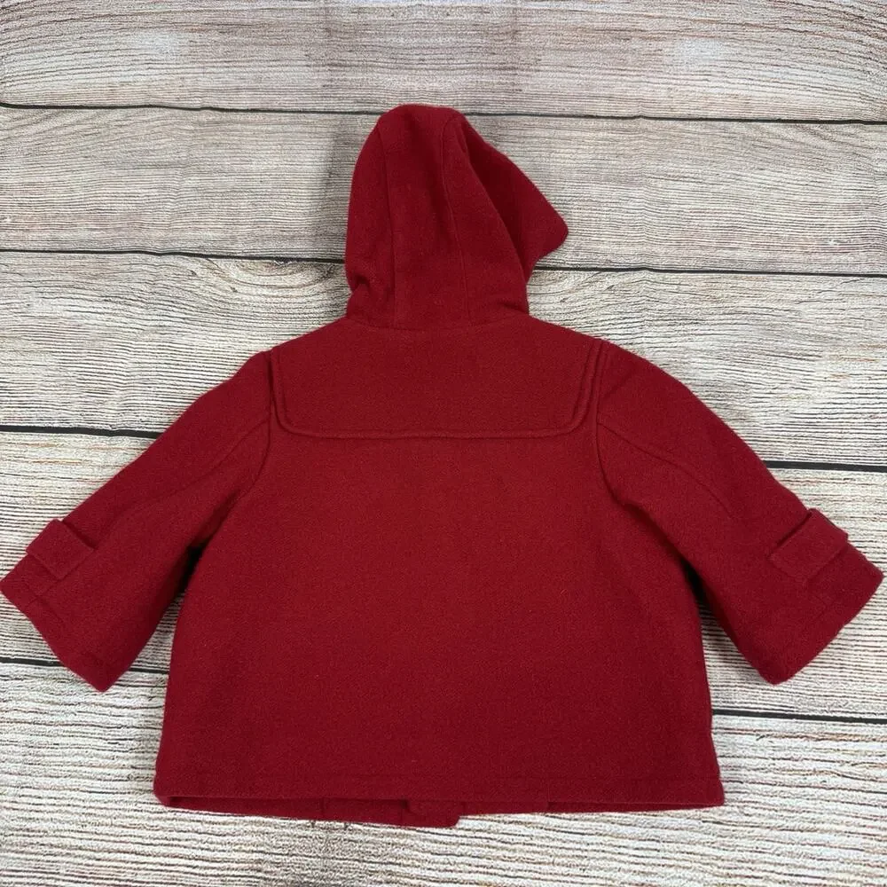 Janie And Jack Layette Red Wool Blend Pea Coat Baby 0-6 Months Unisex Hooded